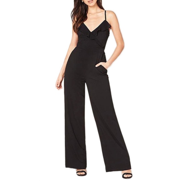Pants - V Neck Black Strappy Chiffon Jumpsuit NWT